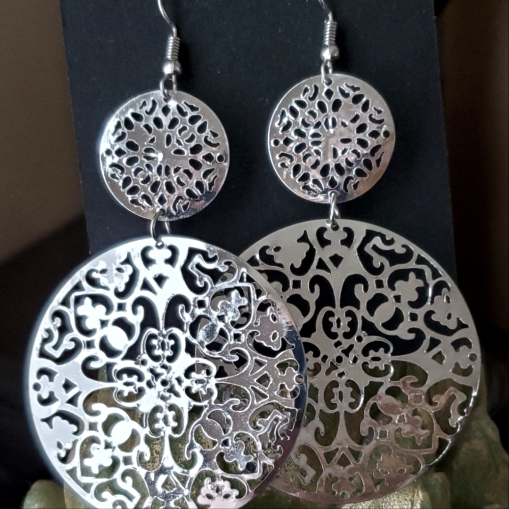 Double-Disc Filagree Drop Earrings